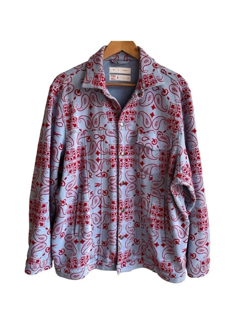 Reebok x Pyer Moss Bandana Fleece Overshirt Jacket Mens S Blue Red Shacket Y2K